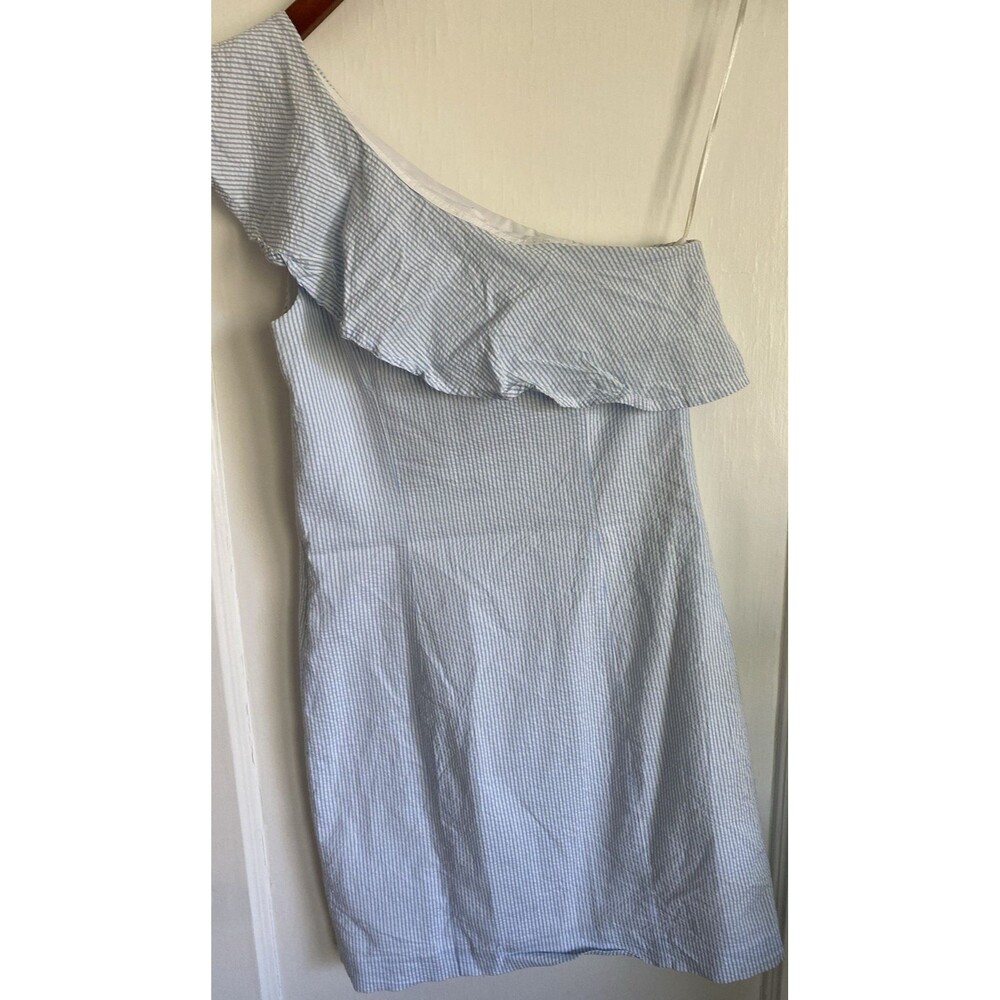 Southern Tide Womens Ruffle One-Shoulder Mini Dress Blue Seersucker Size 2